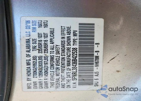 2006 Honda Odyssey Ex из США, поврежденный, VIN 5FNRL38436B422538